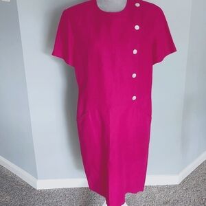 Evan Picone shift dress, raspberry linen/rayon, 14
